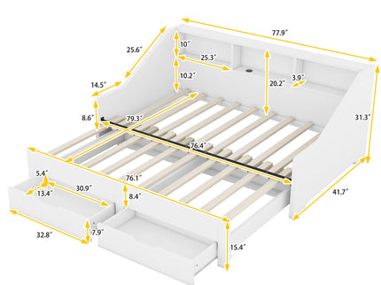 Daybed Frame With Storage Bookcases, 2 Drawers, Charging Station