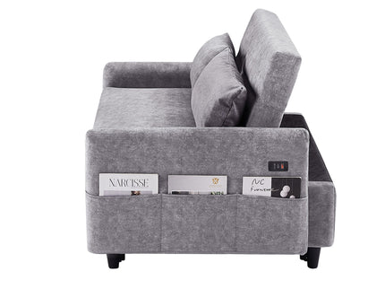 Pull Out Sleep Sofa Bed Loveseats Sofa Couch With Adjsutable Backrest, Storage Pockets, 2 Soft Pillows, USB Ports For Living Room, Bedroom, Apartment, Office
