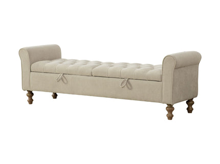 Napped Storage Bench With Rolled Armrest - Griege