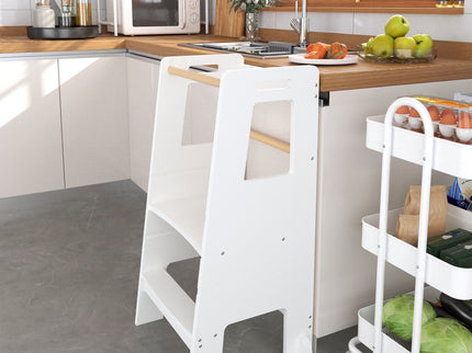 Standing Tower, Child Kitchen Step Stool Toddler, Montessori Stool Adjustable Height - White