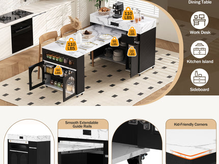 Extendable Dining Table With Folding Top, Rolling Kitchen Island With Drawers And Power Outlet