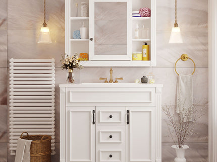 Bathroom Vanity With Top Sink, Mirror Cabinet, 2 Soft Closing Doors & 2 Drawers
