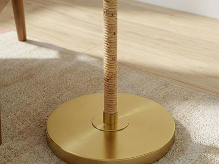 Stellar - Linen Shade Floor Lamp - Gold / Natural Wood / Rattan / White