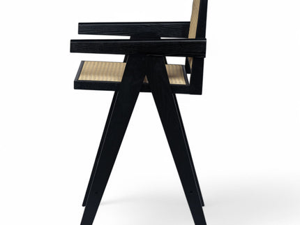 Modern Minimalist Bar Stool With Cane Seat - Black / Natural