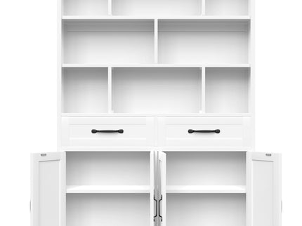 Bookcase Tall With 2 Doors & 2 Drawers, Fixed Open Shelves - White