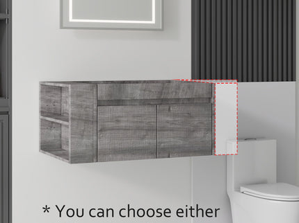 Floating Bathroom Vanity Cabinet, Soft Close Double Drawers, Open Side Storage, Wall Mounted, Cabinet Only
