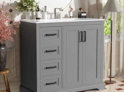 Bathroom Vanity With Sink, Soft Close Doors, Adjustable Shelf & 3 Drawers