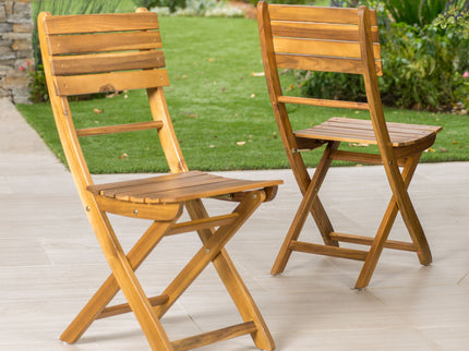 Outdoor Foldable Wood Dining Chair With Slat Design (Set of 2)