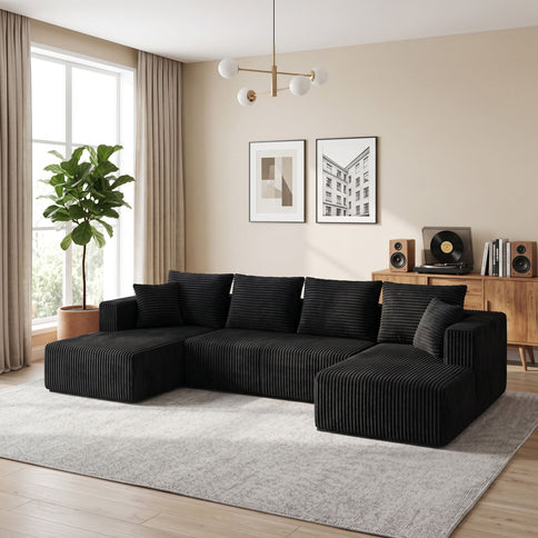 U-Shaped Modular Sectional Sofa With Double Chaise, Oversized Deep Seat For Living Room