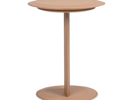 Mode - Leatherette Round C-Shaped Sofa Side Table - Saddle Brown