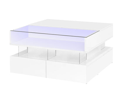 Lift Top Coffee Table With 2 Drawers, Hidden Space And LED Lights For Living Room