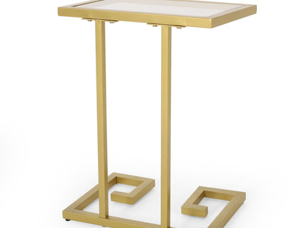 Modern Glam C Shaped End Table With Tempered Glass Top - Gold
