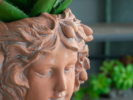 8X9X11.5" Head Bust Planter, Greek Style Cement Head Planter, Indoor Outdoor Home Garden Decor - Brown