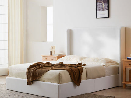 Carmen - King Size Upholstered Wingback Bed - White