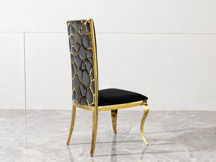Dining Chair (Set of 2) With Unique Backrest Stainless Steel Legs - Gold