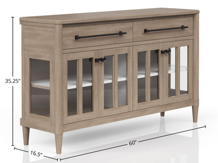 Power Ready - Buffet With Glass Cabinet Doors - Sand