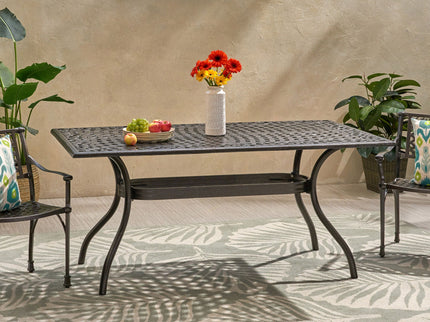Celestine - Outdoor Cast Aluminum Dining Table With Floral Lattice Design And Umbrella Holder