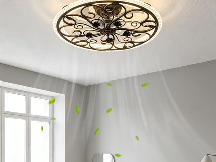 Flower Caged Ceiling Fan With LED Light And Remote Control - Matte Black
