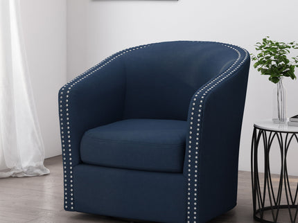 Modern Upholstered Swivel Club Chair With Nailhead Trim