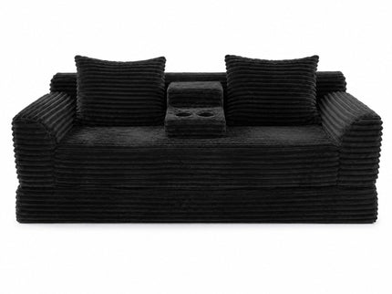 Soft Striped Convertible Sofa Bed, Dual Use Lounge Couch With Cup Holders And Pillows