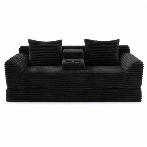 Soft Striped Convertible Sofa Bed, Dual Use Lounge Couch With Cup Holders And Pillows
