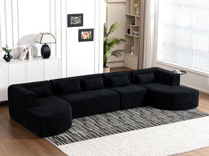 Upholstered Sofa Free Combined Sofa Couch With 2 Chaise Lounge And Five Back Pillows For Living Room