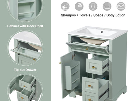 Modern Bathroom Vanity With Sink, 3 Drawers & Cabinet With 2 Tier Door Storage