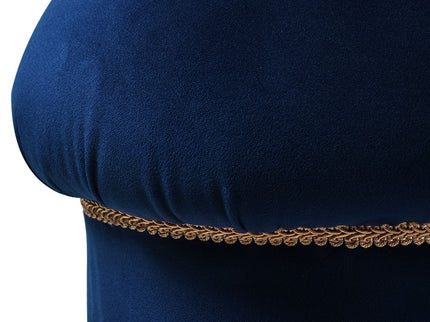 Ellen - Upholstered Clover Ottoman With Gold Bullion Fringe - Navy Blue