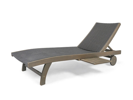 Outdoor Chaise Lounge With Pull Out Tray And Wicker Seat - Gray