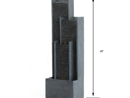 Outdoor Water Fountain With Cascading Waterfall And LED Lighting - Black