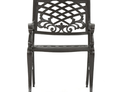 Luminea - Outdoor Aluminum Dining Chair With Scroll Design, Lattice Pattern And Cabriole Legs - Bronze