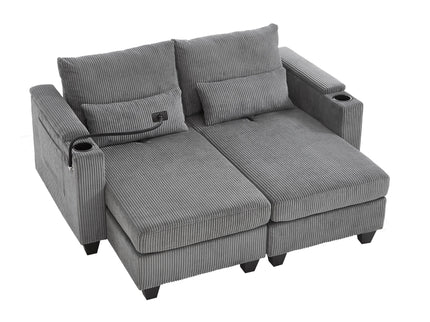 Convertible Chaise Lounge Sofa Chair With USB Ports, Cup Holders, Phone Holder And Storage