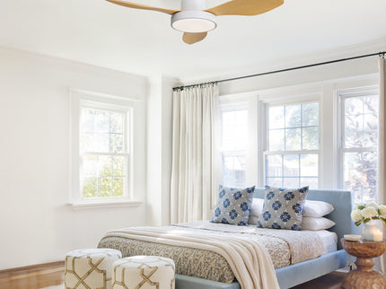 Ceiling Fan With 22W LED Light And Remote Control 6 Speeds Reversible DC Motor For Living Room - White