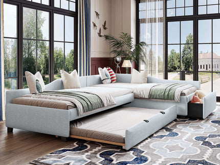 Upholstered Double Daybed With Trundle And Drawer