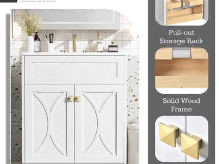 Bathroom Vanity With Sink, Freestanding Storage Cabinet With Handles, Soft Closing Doors