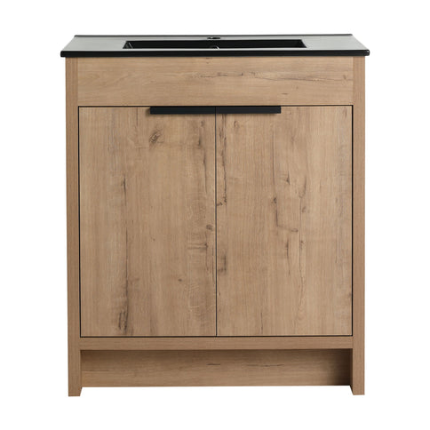 30" Freestanding Bathroom Cabinet With Basin & 2 Soft Close Doors - Imitative Oak