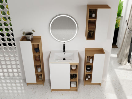 4 Piece Bathroom Vanity Set With Sink, Vanity Combo With Storage Cabinets - Black / Light Oak / White