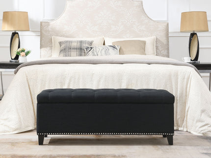 Button-Tufted Storage Ottoman With Safety Close Hinge