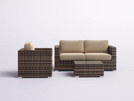 Modern Style Hdpe Wicker Seating Group With Cushions For 3 People In Brown Finish