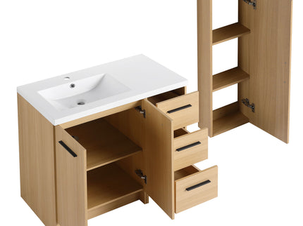 Freestanding Bathroom Vanity Set With Tall Linen Cabinet, 3 Drawers And Large Storage, Single Sink