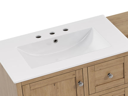 Double Sink Bathroom Vanity With Countertop, 2 Ceramic Sinks, 6 Drawers, Soft Close Design