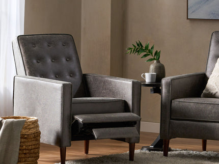 Macedonia - Mid Century Modern Button Tufted Fabric Recliner - Slate