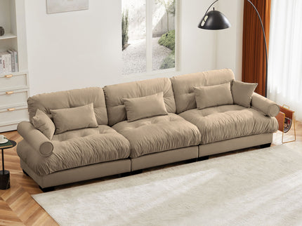 Modern Oversize Sofa With Cloud Like Comfort, Featuring Waist And Throw Pillows