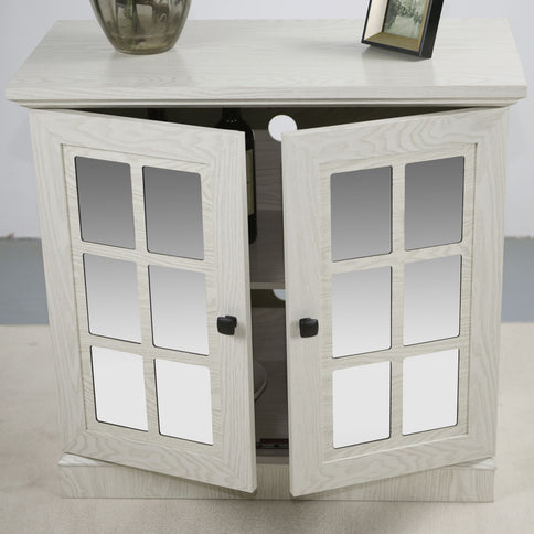 Sideboard Cabinet With Mirrored Doors, Adjustable Shelf, Metal Handles