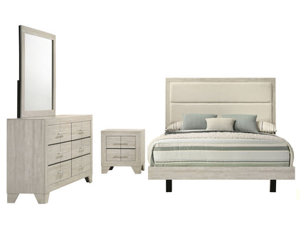 Strout - 4 Piece Queen Bedroom Set With Upholstered Headboard - Rustic