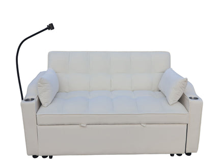 Modern Loveseat Futon Sofa With Pullout Bed, Adjustable Reclining Backrest, Toss Pillows