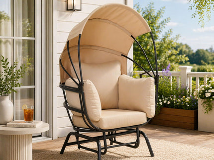 Egg Chair With Cushion And Retractable Canopy - Black / Taupe