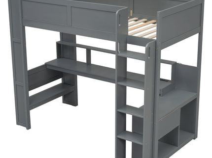 Gaming Loft Bed With Desk, Multi Storage Shelves, LED And Charging Station