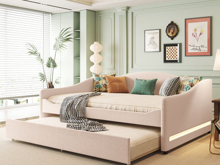 Upholstered Daybed With Light And Trundle