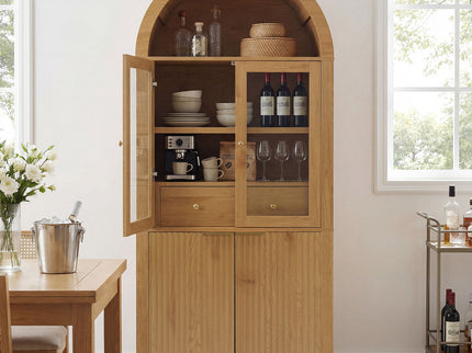 Fluted Tall Arched Pantry Cabinet With Adjustable Shelves